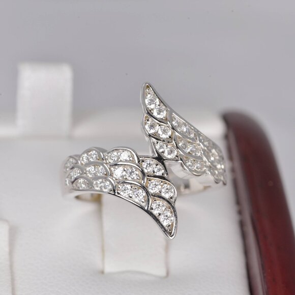 GRA Certified Moissanite Ring Angel Wing 925 Sterling, sz 7 - Picture 2 of 6